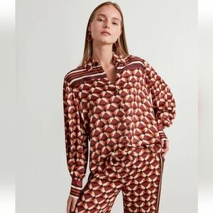 Ipekyol Geometric Patterned 70s Retro Inspired Button Down Blouse Top, Size 6